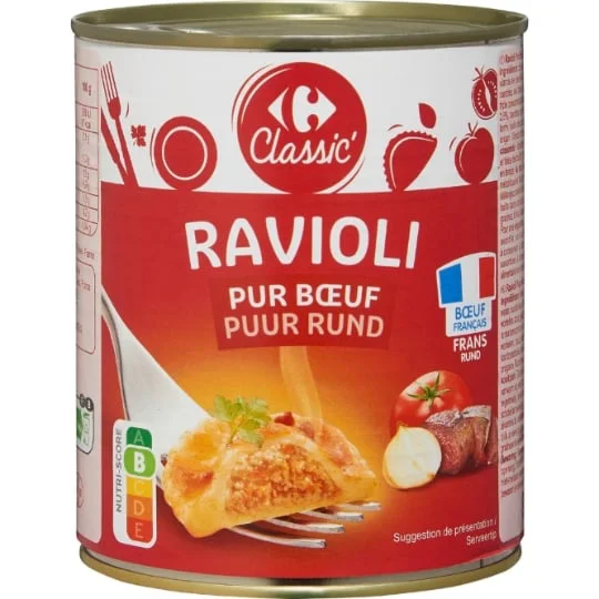 Plat cuisiné ravioli pur boeuf