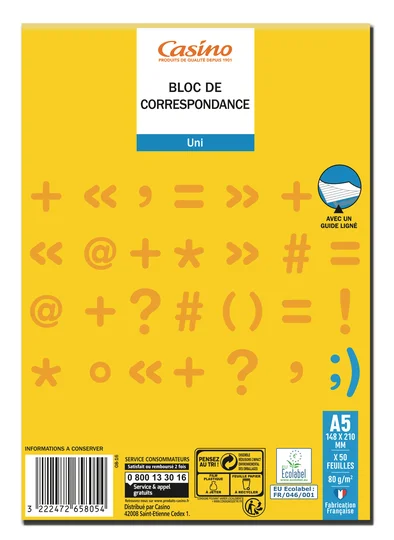 Bloc de correspondance uni 50 pages 148x210mm