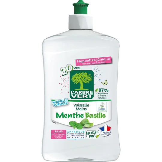 Liquide vaisselle et mains menthe basilic hypoallergénique