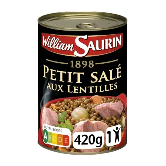Plat cuisiné petit salé aux lentilles