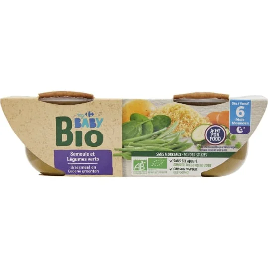 Plat bébé bio dès 6 mois semoule légumes