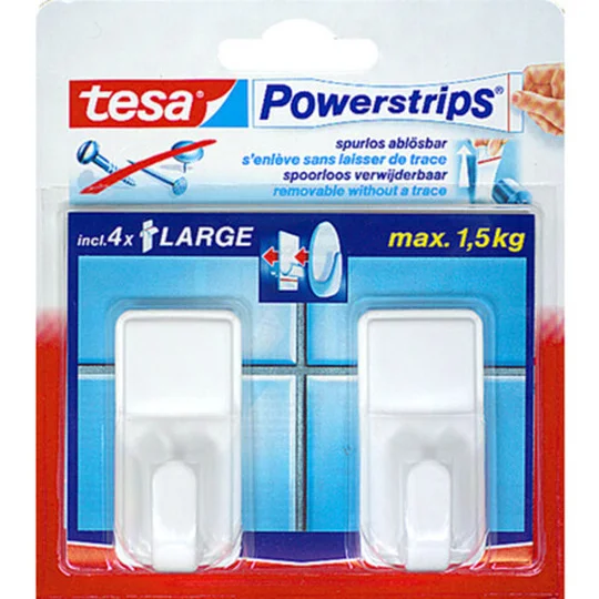 2 crochets rectangulaires blanc + 4 powerstrips