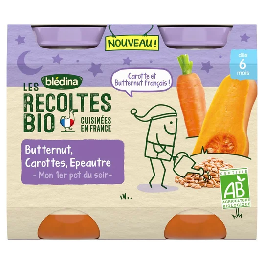 Petits pots bébé soir butternut carottes épeautre bio - dès 6 mois