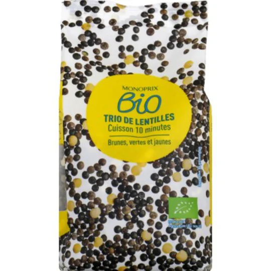 Trio de lentilles cuisson 10 minutes bio