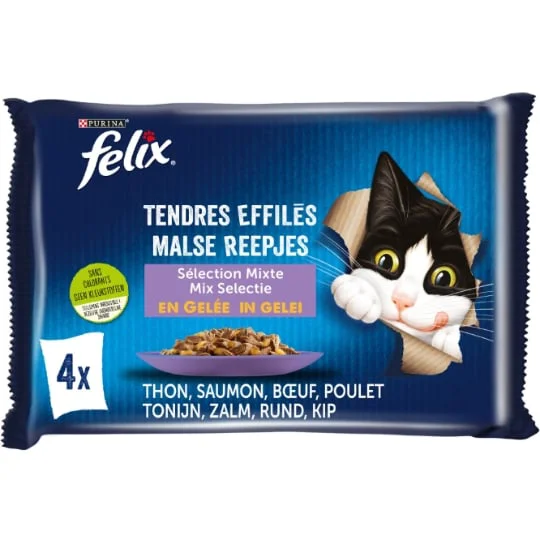 Pâtée pour chat adulte tendres effilés en gelée mixte