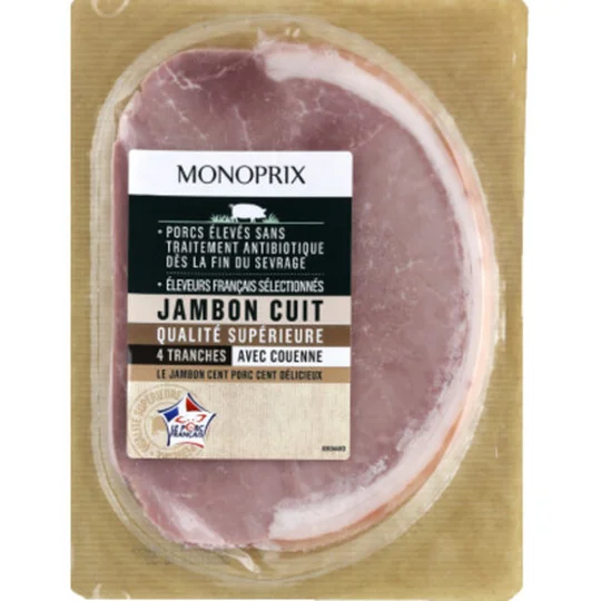 Jambon cuit qualité supérieure avec couenne
