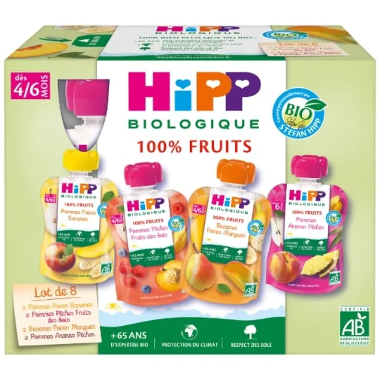 Compote bébé dès 4-6 mois gourdes multipack 4 variétés Bio