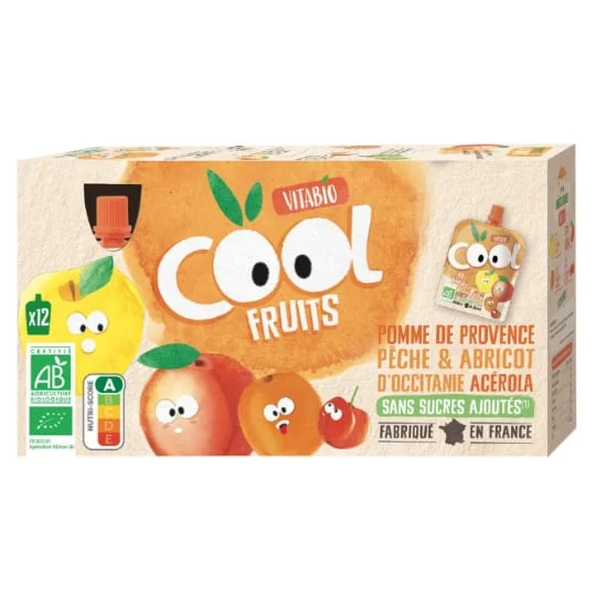 Compote à boire pomme de France pêche abricot sans sucres ajoutés Bio