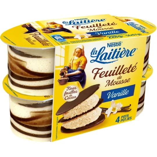 Mousse vanille avec fines feuilles de cacao