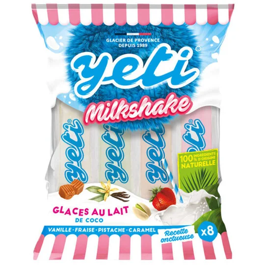 Tubes glacée au lait de coco panachés saveur caramel, fraise pistache vanille