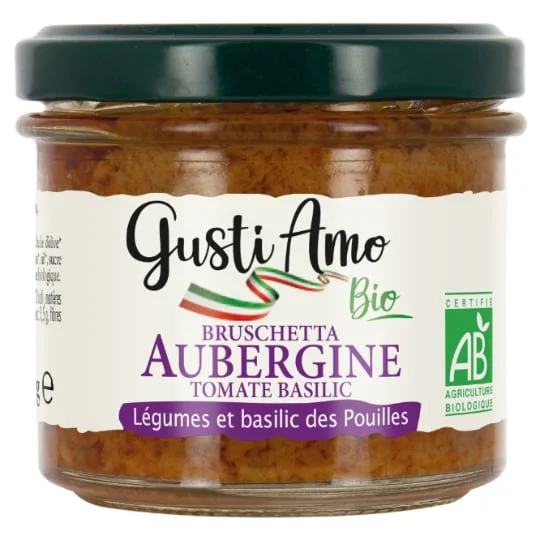 Bruschetta Aubergine tomate basilic bio