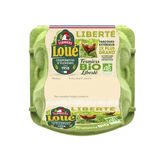Oeufs fermiers de poules élevées en liberté, gros, bio