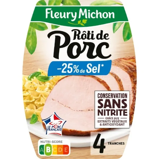 Rôti de porc cuit conservation sans nitrite réduit en sel