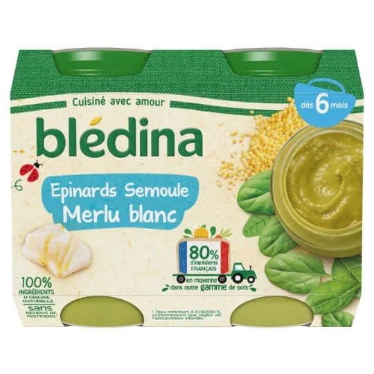 Petit pot bébé dès 6 mois épinards semoule merlu