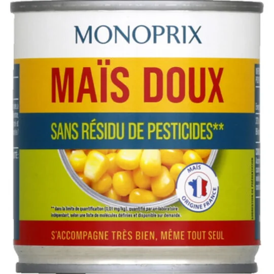 Maïs doux sans résidus de pesticides