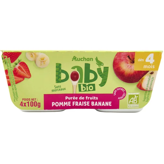 Petit pot dessert pomme fraise banane bio dès 4 mois