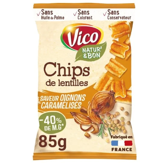 Chips de lentilles oignons caramélisés