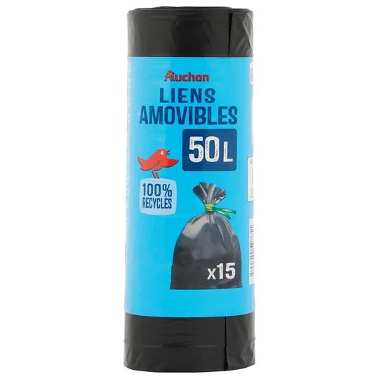 Sacs poubelle à liens amovibles 50L