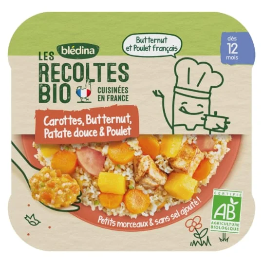 Plat bébé carottes butternut patate douce et poulet - dès 12 mois
