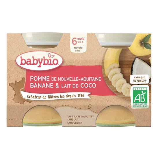 Compote bébé - 6 mois Pomme Banane Lait de Coco
