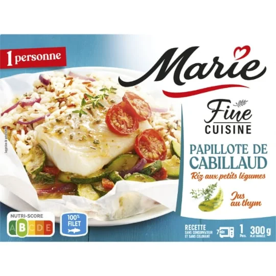 Plat cuisiné papillote de cabillaud
