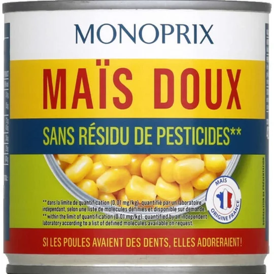 Maïs doux sans résidus de pesticides