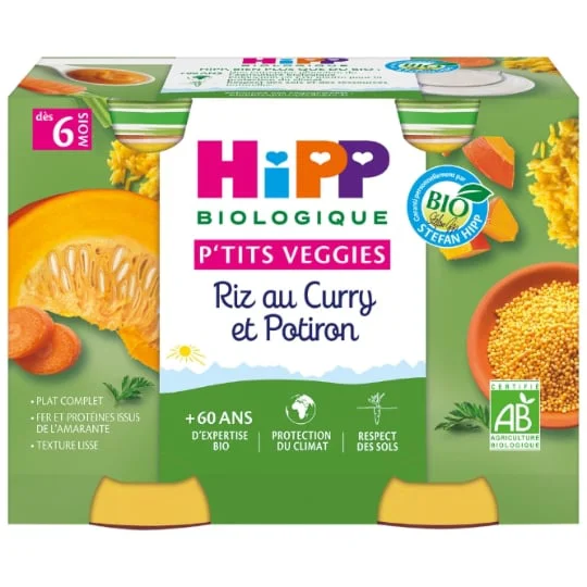 Petits pots bébé dès 6 mois riz au curry et potiron Bio