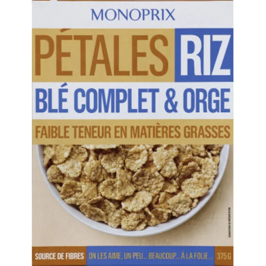 Pétales de riz, blé complet et orge