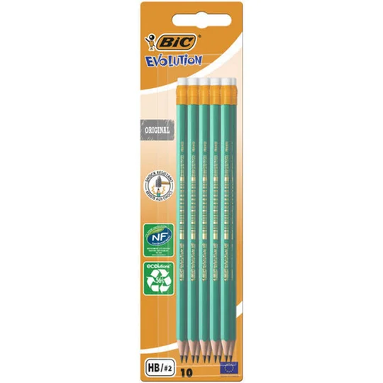 Evolution 10 Crayons à papier avec Gomme intégrée Mine graphite HB Blister