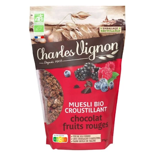 Céréales muesli croustillant chocolat fruits rouges Bio