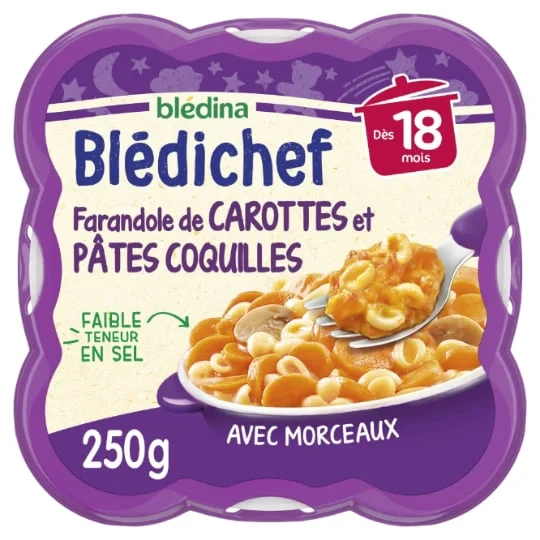 Plat bébé dès 18 mois farandole de carottes et pâtes coquilles