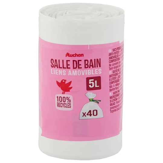 Sacs poubelle à liens détachables salle de bain 5L