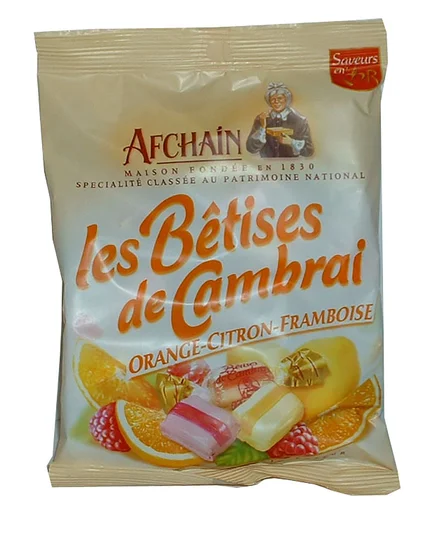 Bêtises de Cambrai bonbons orange citron framboise