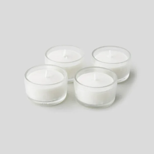 Maison 4 Mini Bougies Non Parfumées, Chauffe Plat, Verre, Cire Végétale, 9,5X2,5X9,5Cm, Ivoire