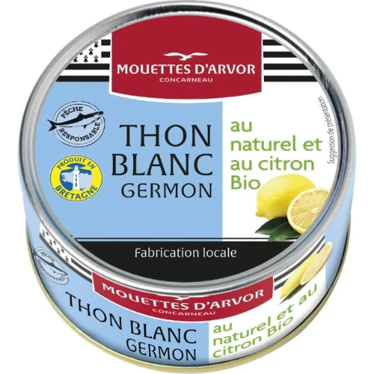 Thon Blanc sauvage germon au naturel et rondelle de citron Bio