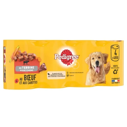 Terrine au boeuf et aux carottes pour chien adulte