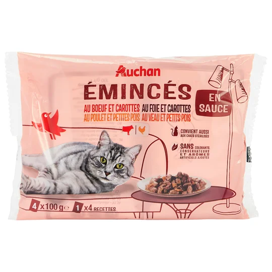 Sachets repas émincés en sauce viandes et légumes pour chat