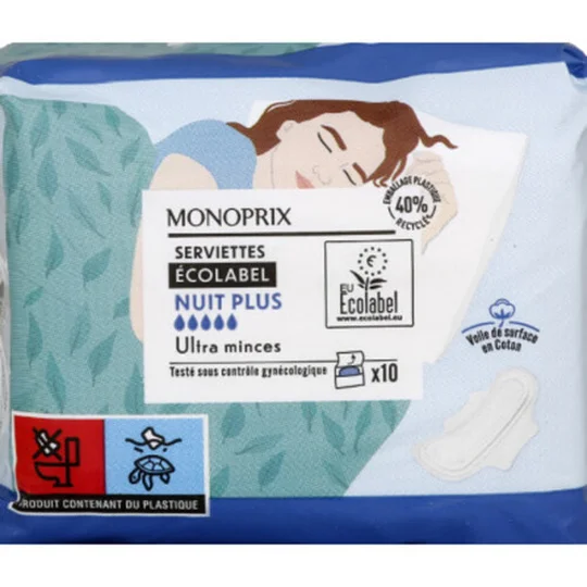 Serviettes Écologiques Nuit Plus Ultra Minces X10