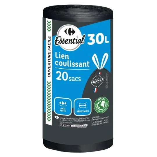 Sac poubelle à lien coulissant 30L