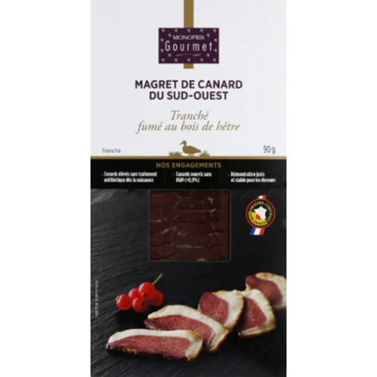 Magret de canard tranché fumé