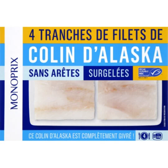 Tranches de filets de colin d Alaska sans arêtes, surgelées