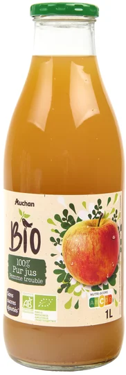 Pur jus de pomme trouble bouteille verre