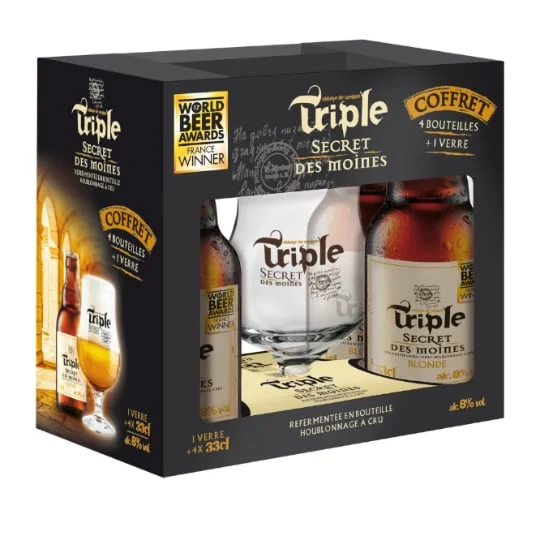 Coffret triple Secret des Moine 8%vol + 1 verre
