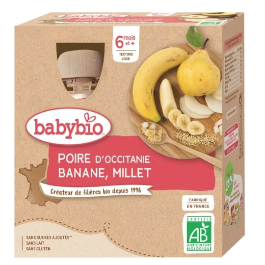 Gourde bébé - 6 mois Bio banane millet / Poire