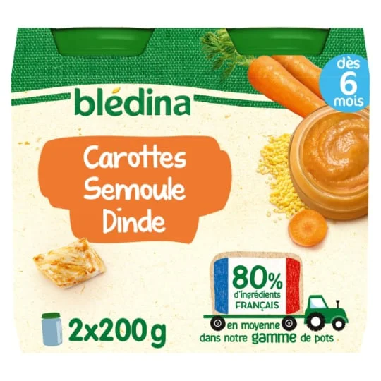 Petit pot bébé dès 6 mois carottes semoule dinde