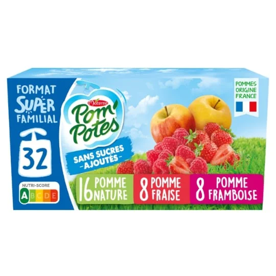 Compote pomme, pomme fraise & pomme framboise sans sucre ajouté