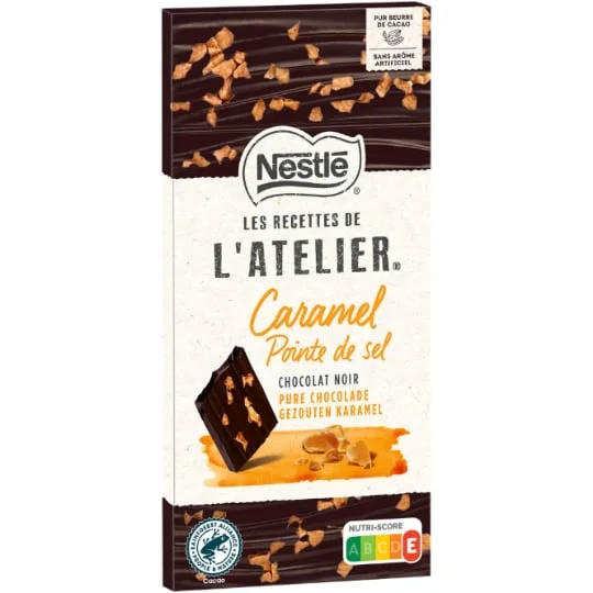 Chocolat noir éclats caramel pointe de sel