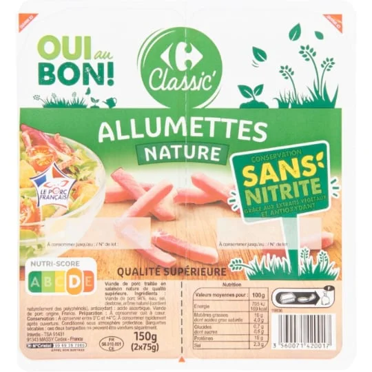 Lardons allumettes nature sans nitrite