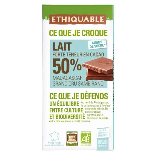 Chocolat au lait 50% cacao Madagascar Bio