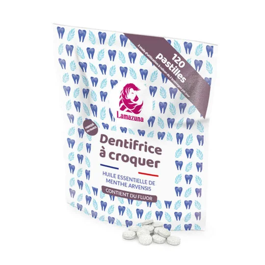 Dentifrice à croquer à l'huile essentielle de menthe arvensis  - 120 pastilles BIO